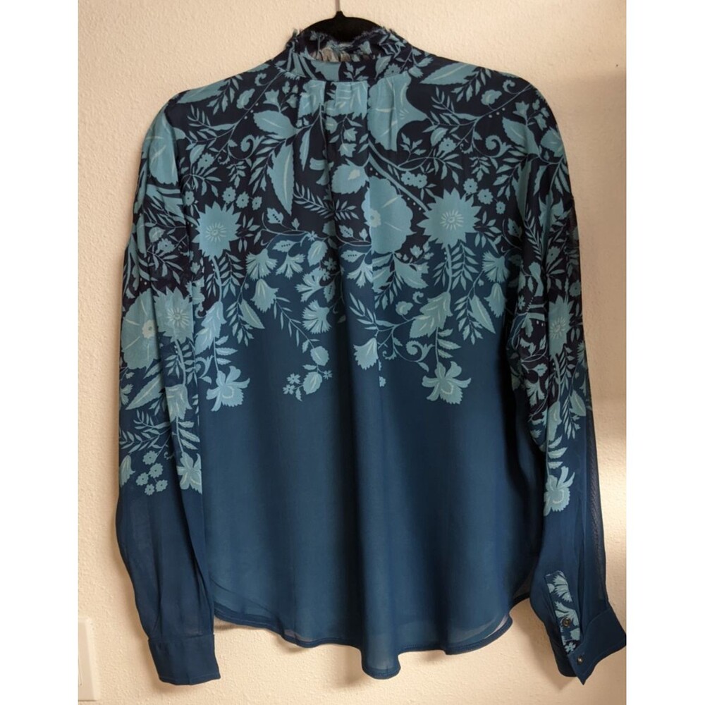 Anthropologie Pilcro Tavi Blue Buttondown Floral Blue Viscose Blouse Large - Picture 8 of 14